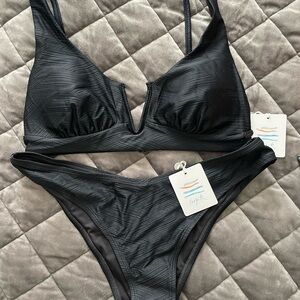 Chic Black Textured Bikini Set